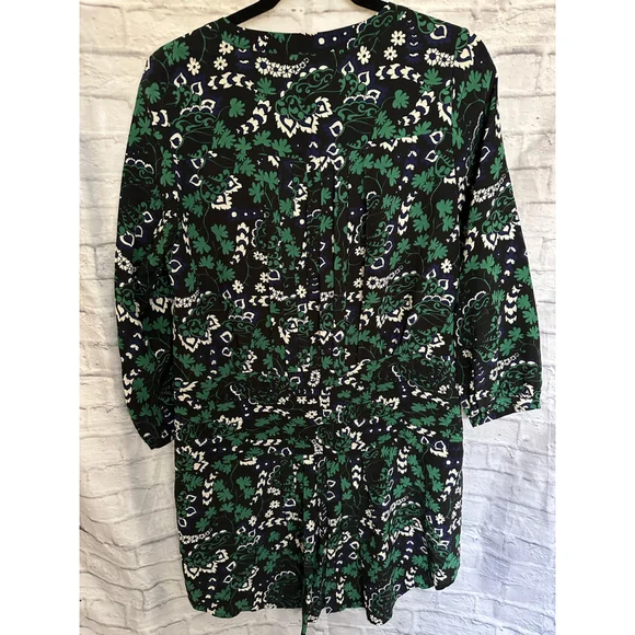 Veronica Beard 100% Silk Floral Ruched Mini Dress Green Navy Size 6 - Picture 3 of 9